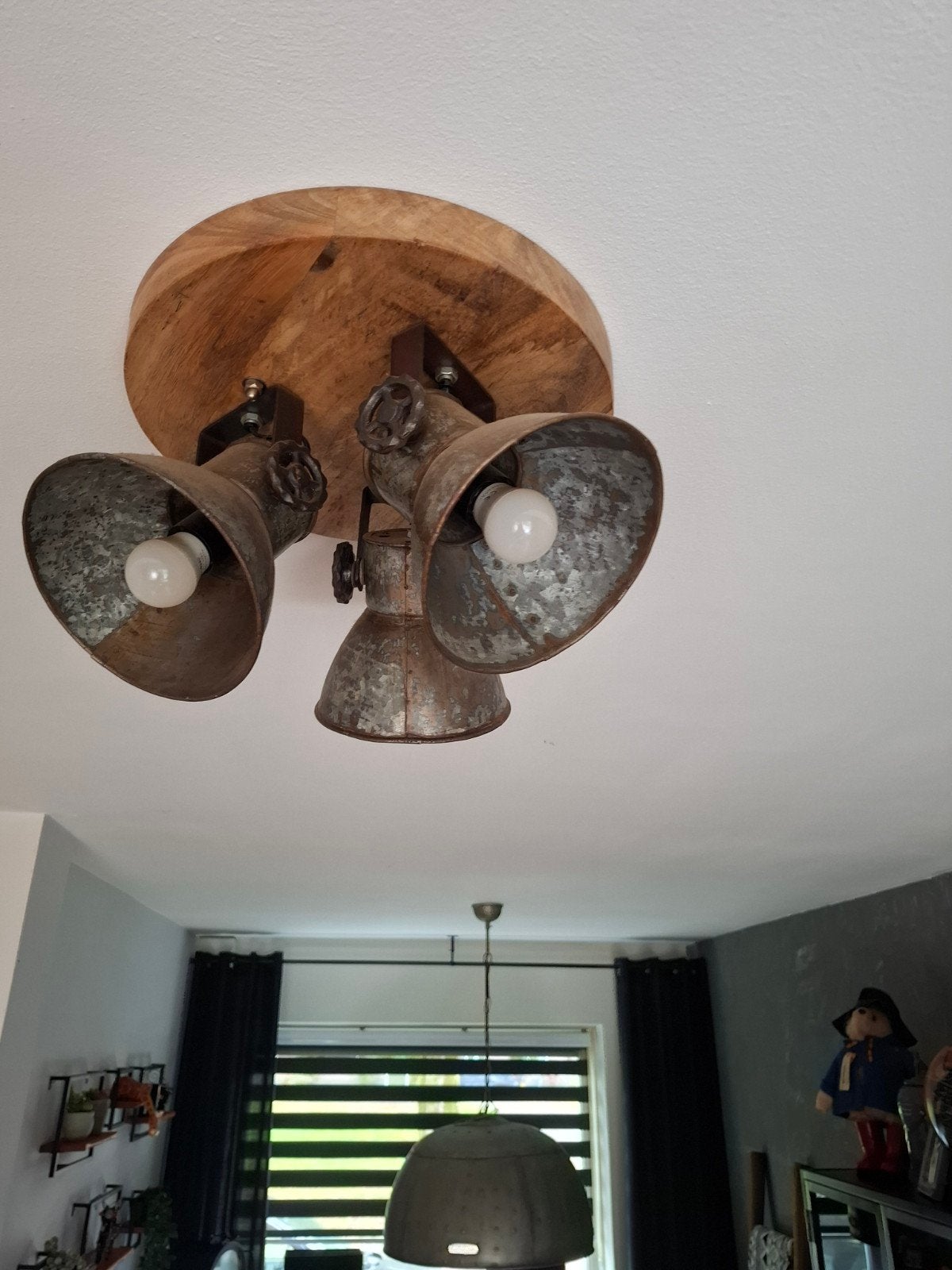 Plafondlamp met 3 metalen spots - Industrieel design, Gebruikt, Verstelbaar, Plafondspot, Industrieel