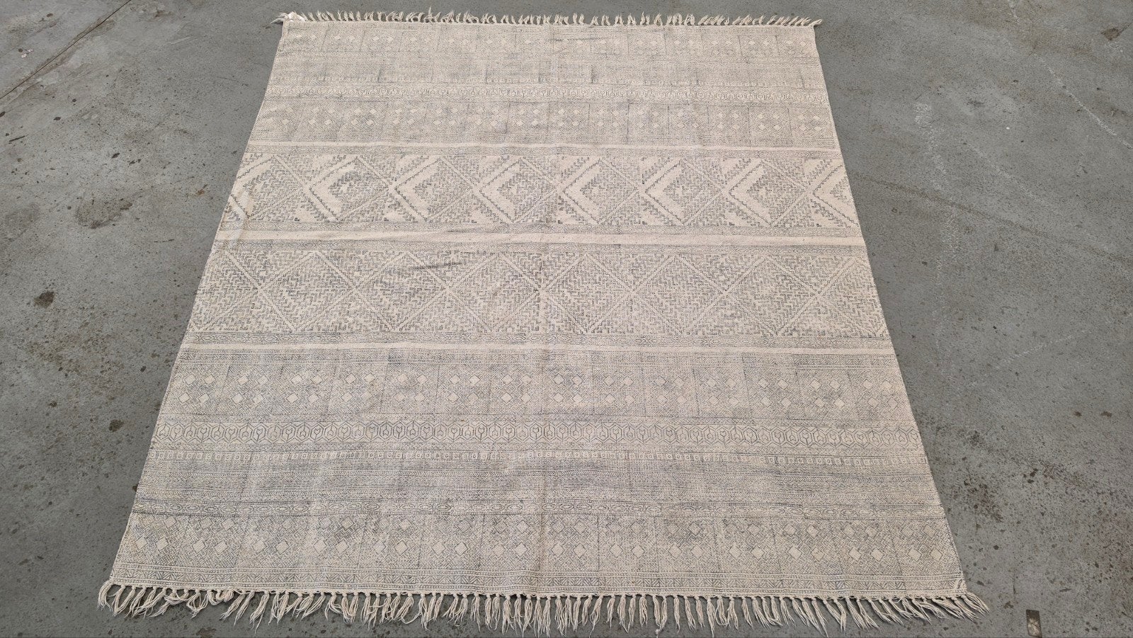 Vintage oosters Boho Kelim tapijt katoen Geometric 170x183cm, Vintage oosters Boho, eclectic kelim, Grijs, 150 tot 200 cm, Vierkant