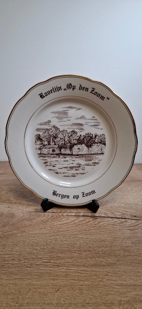 Set van 6 Vintage Wandborden Bergen op Zoom Goudrand, Ophalen of Verzenden