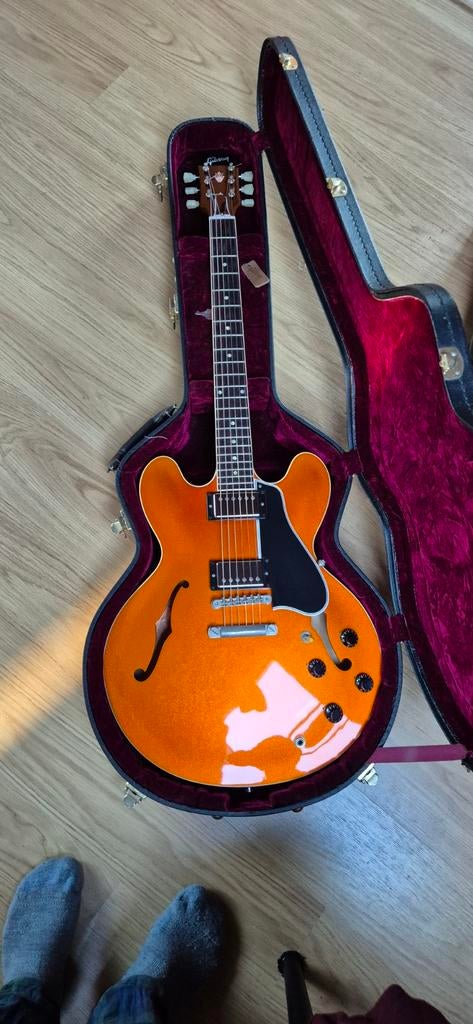 Gibson 1959 ES-335 2013 Navelina Gold Sparkle, Ophalen of Verzenden, Zo goed als nieuw, Semi-solid body, Gibson