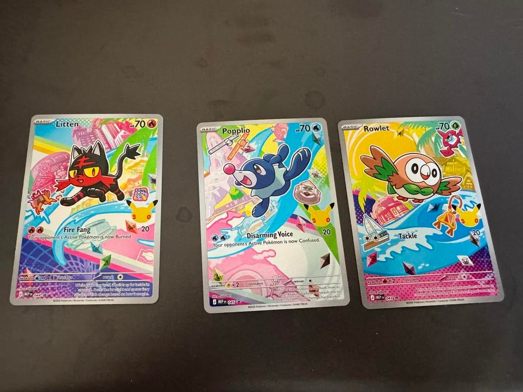 Pokémon Kaarten: Litten, Popplio, Rowlet (MEP EN 043-045), Ophalen, Zo goed als nieuw, Meerdere kaarten