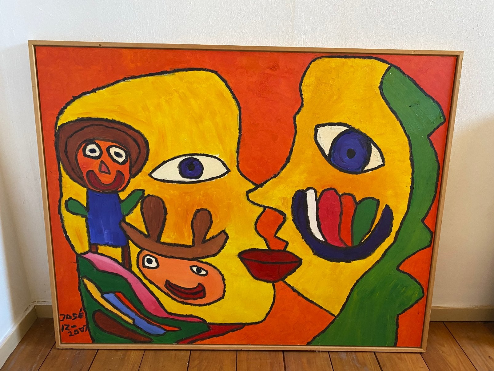 Twee kussen, acrylschilderij., 50 – 75, Oorspronkelijke maker, Ophalen of Verzenden, Zo goed als nieuw