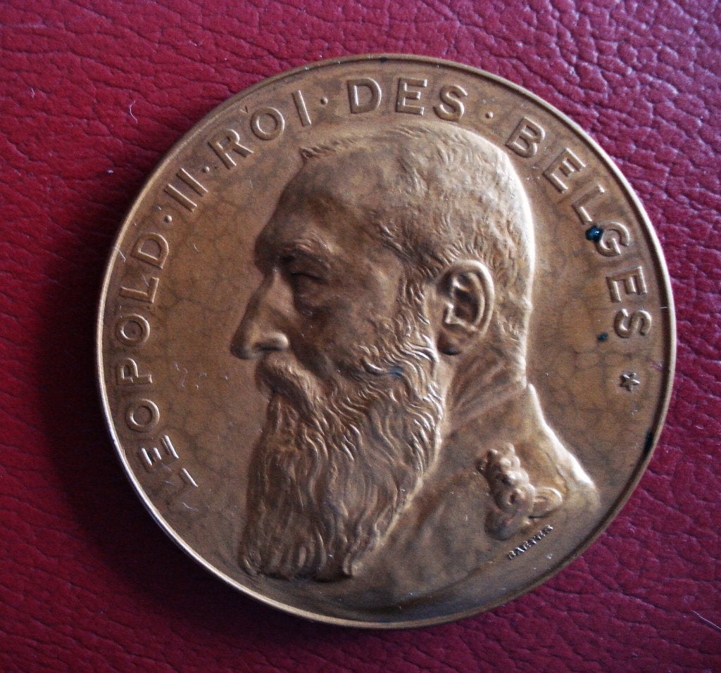 penning koning Leopold II België 1909 brons koper, Ophalen, Gebruikt, Buitenland, Postzegel(s) of Munt(en)