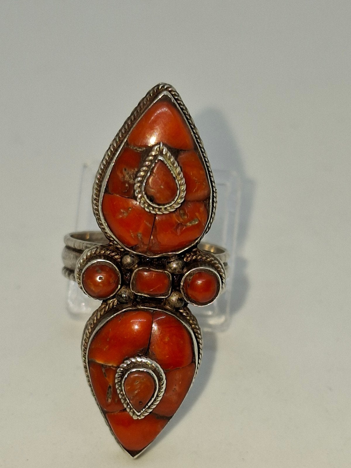 Native American Navajo Bloedkoraal Ring - Maat 18, Sieraden, Tassen en Uiterlijk, 18 tot 19, Ophalen of Verzenden, Met edelsteen