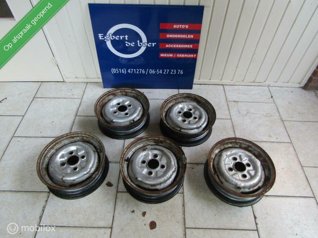 5 Stalen velgen 12 inch steek 4 x 100 opel + caravan + kar, Gebruikt, Velg(en), Ophalen of Verzenden