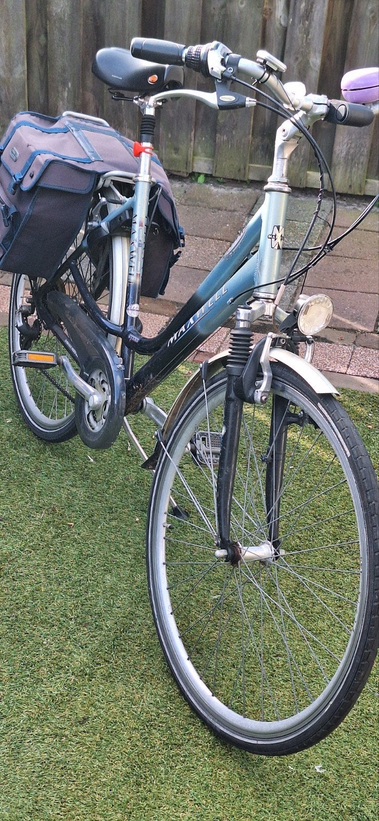 Maxwell Damesfiets met lage instap en fietstassen, Velgrem, (Extra) lage instap, Ophalen, Overige merken