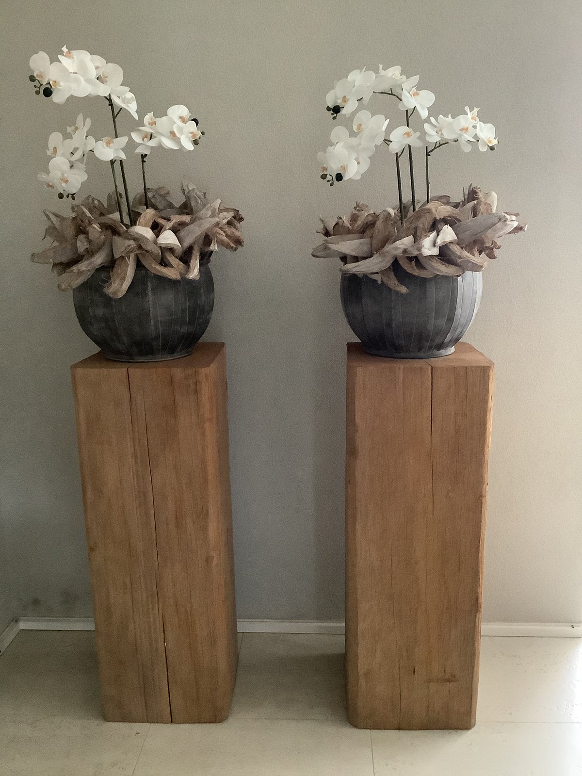 2x zinken pot met krans en kunstorchidee compleet!, Ophalen of Verzenden, Zo goed als nieuw