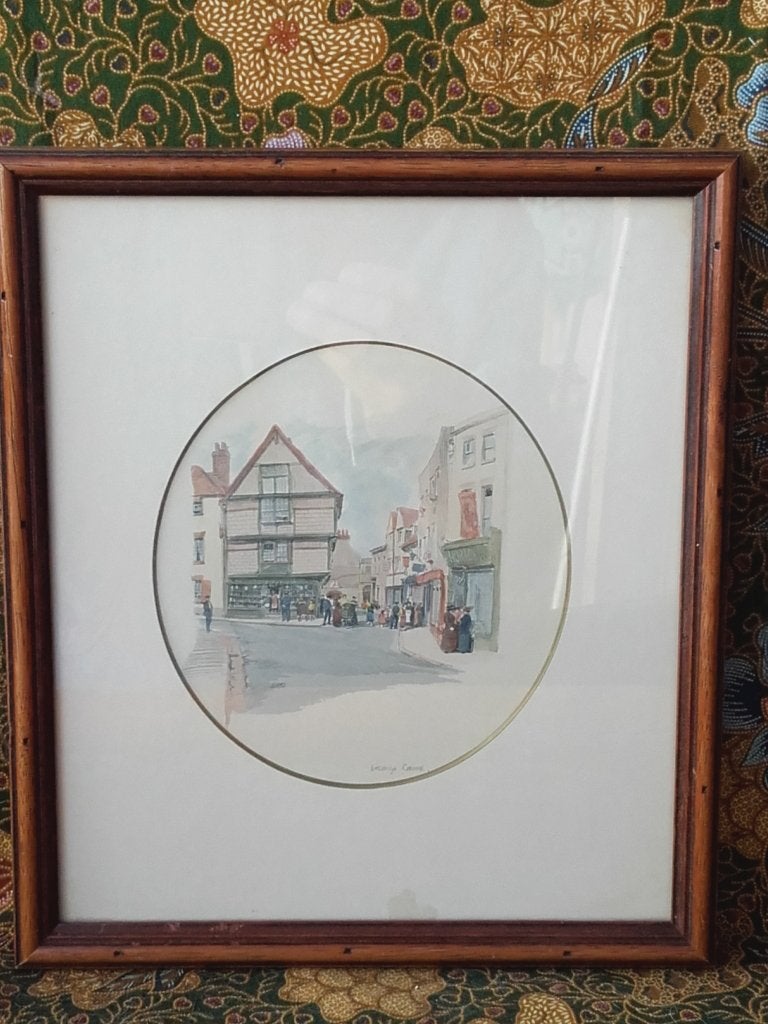 Mooie oude ingelijste prent uit Engeland van Borough corner.