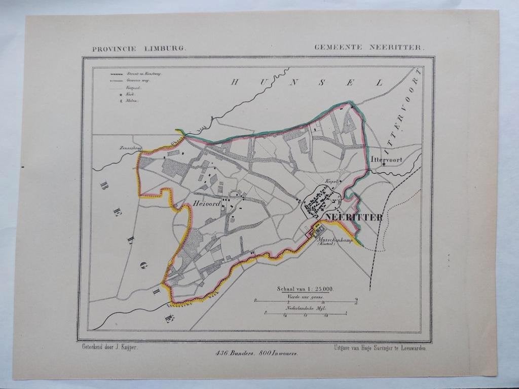 39 / Gemeente Neeritter Limburg Litho uit 1866 van J. Kuyper, Ophalen of Verzenden