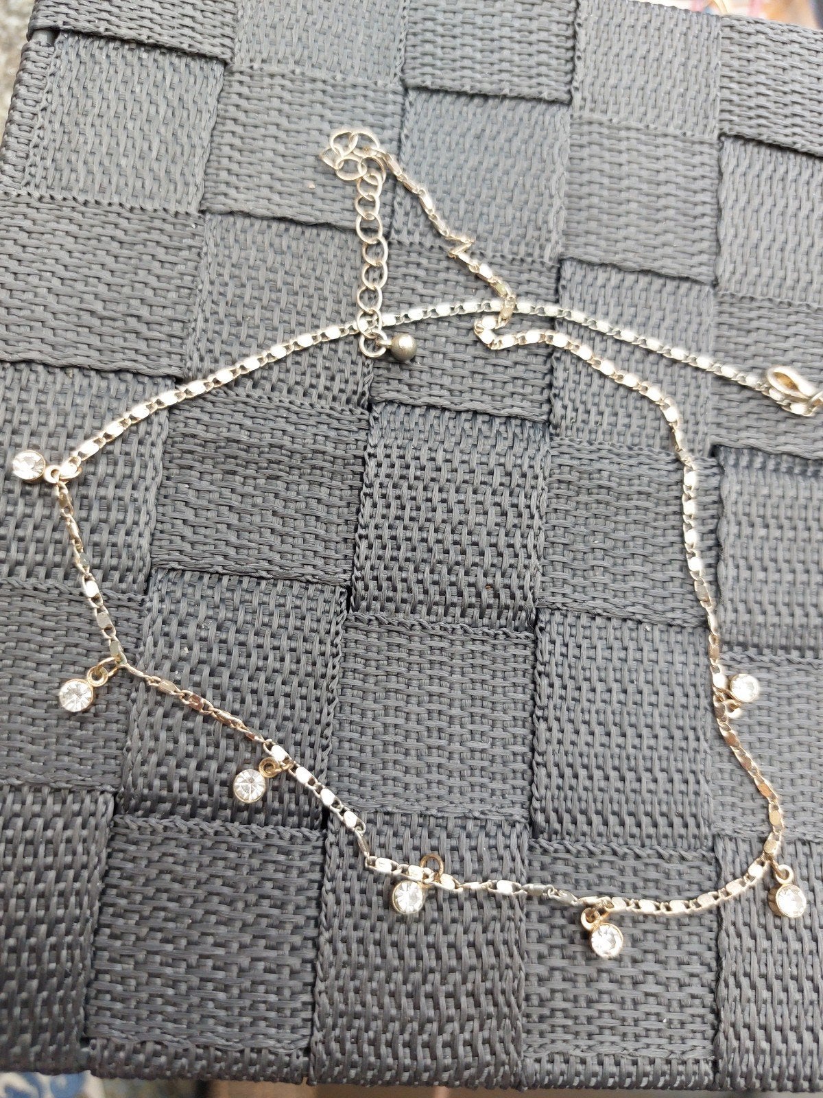 zilveren ketting strass steentjes, Ophalen of Verzenden, Zo goed als nieuw, Zilver, Overige materialen