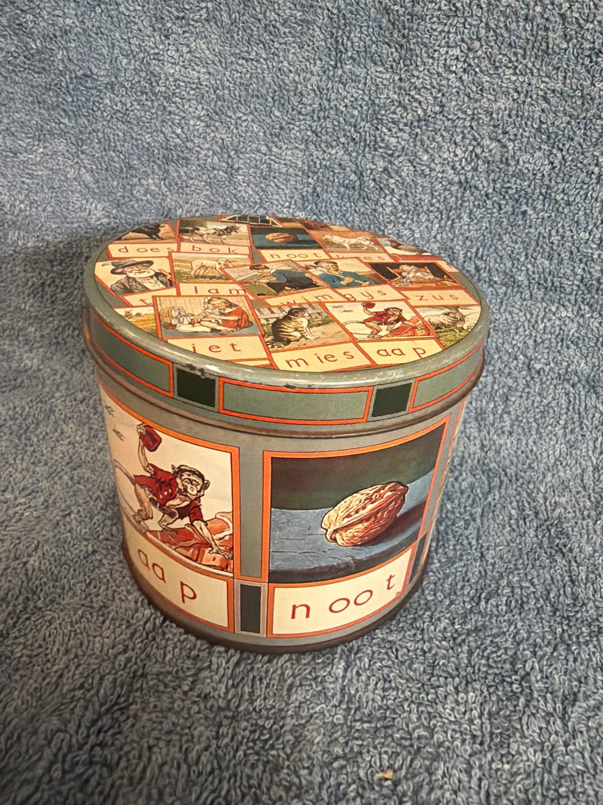 Vintage Aap Noot Mies blik - Educatief en Decoratief, Verzamelen, Ophalen of Verzenden