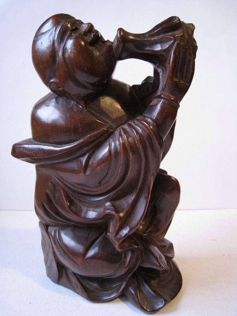 ANTIEKE HOUTEN GROOT BOEDDHA BEELD ,GESIGNEERD ; 20,-, Ophalen