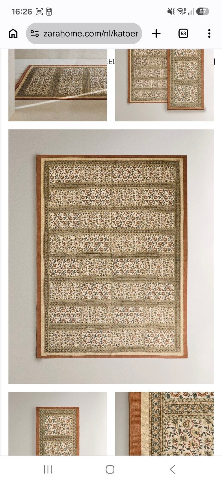 Zara Home Katoenen Vloerkleed met Bloemenpatroon, Huis en Inrichting, Ophalen, Bohemien, Klassiek, Groen, 200 cm of meer