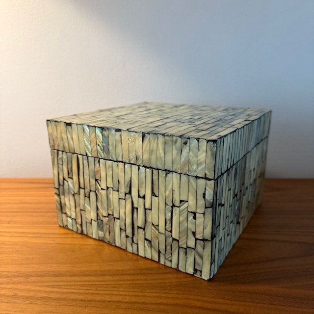 XL parelmoer doos, sieraden box, snuisterijendoos, abalone, Ophalen of Verzenden, Zo goed als nieuw