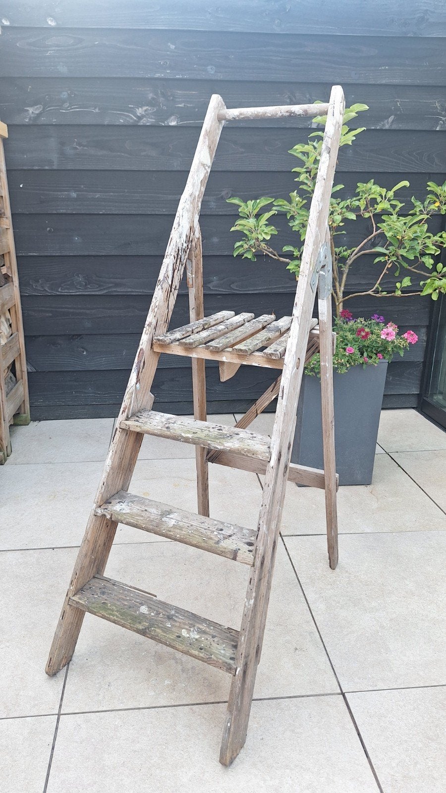 Brocante houten schilderstrapje 3 treden., Ophalen, Gebruikt