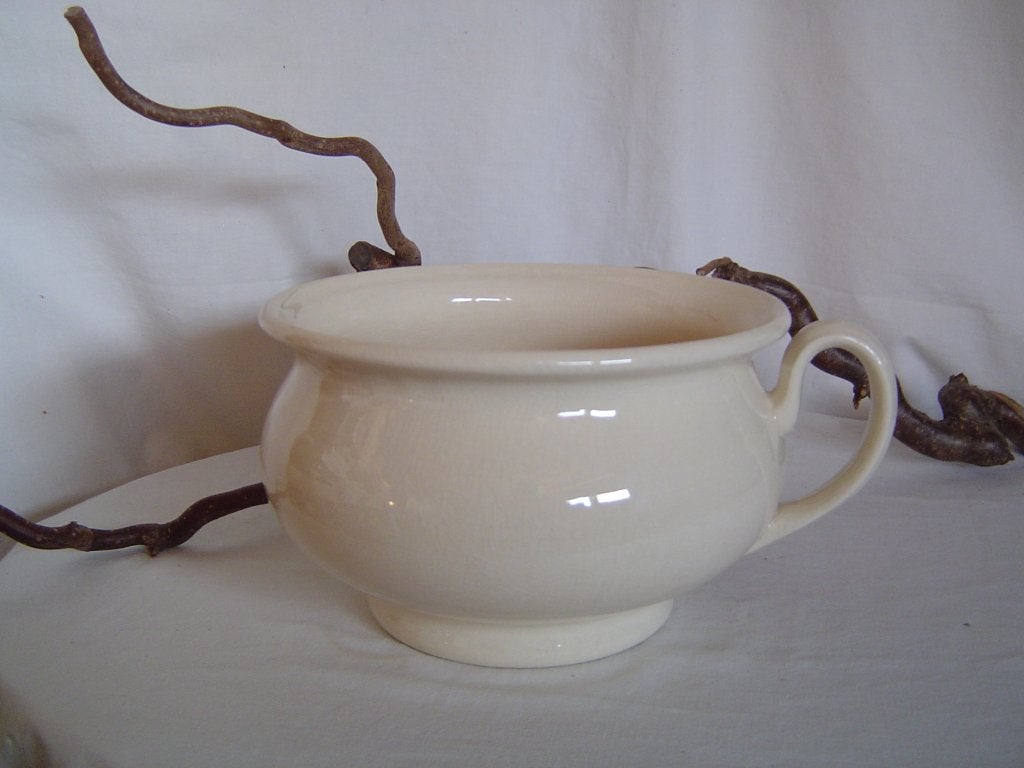 Vintage ecru aardewerken pot met oor piespot plantenpot, Ophalen of Verzenden