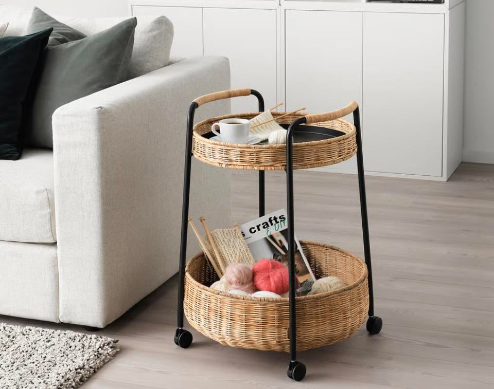 Leuke trolley met 2 manden en wieltjes, Ophalen, Minder dan 55 cm, Metaal of Aluminium, Rond