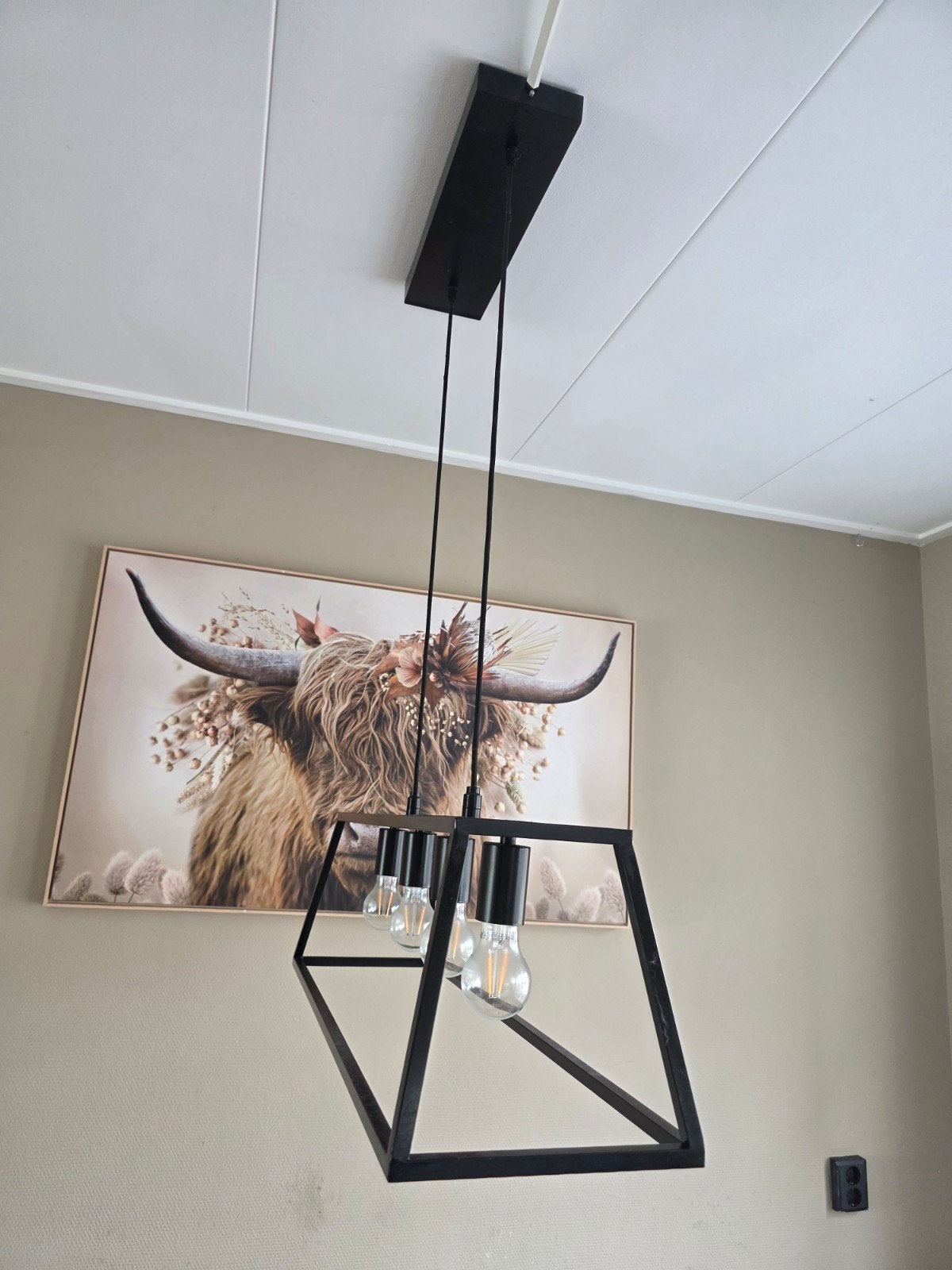 Zwarte industriële hanglamp met 4 lichtpunten, Gebruikt, Metaal, Industrieel, E27 (groot)