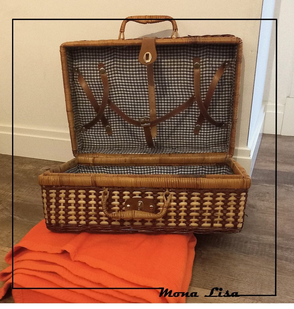 Vintage rieten Picknickmand, 46 cm, Hobby en Vrije tijd, Ophalen of Verzenden