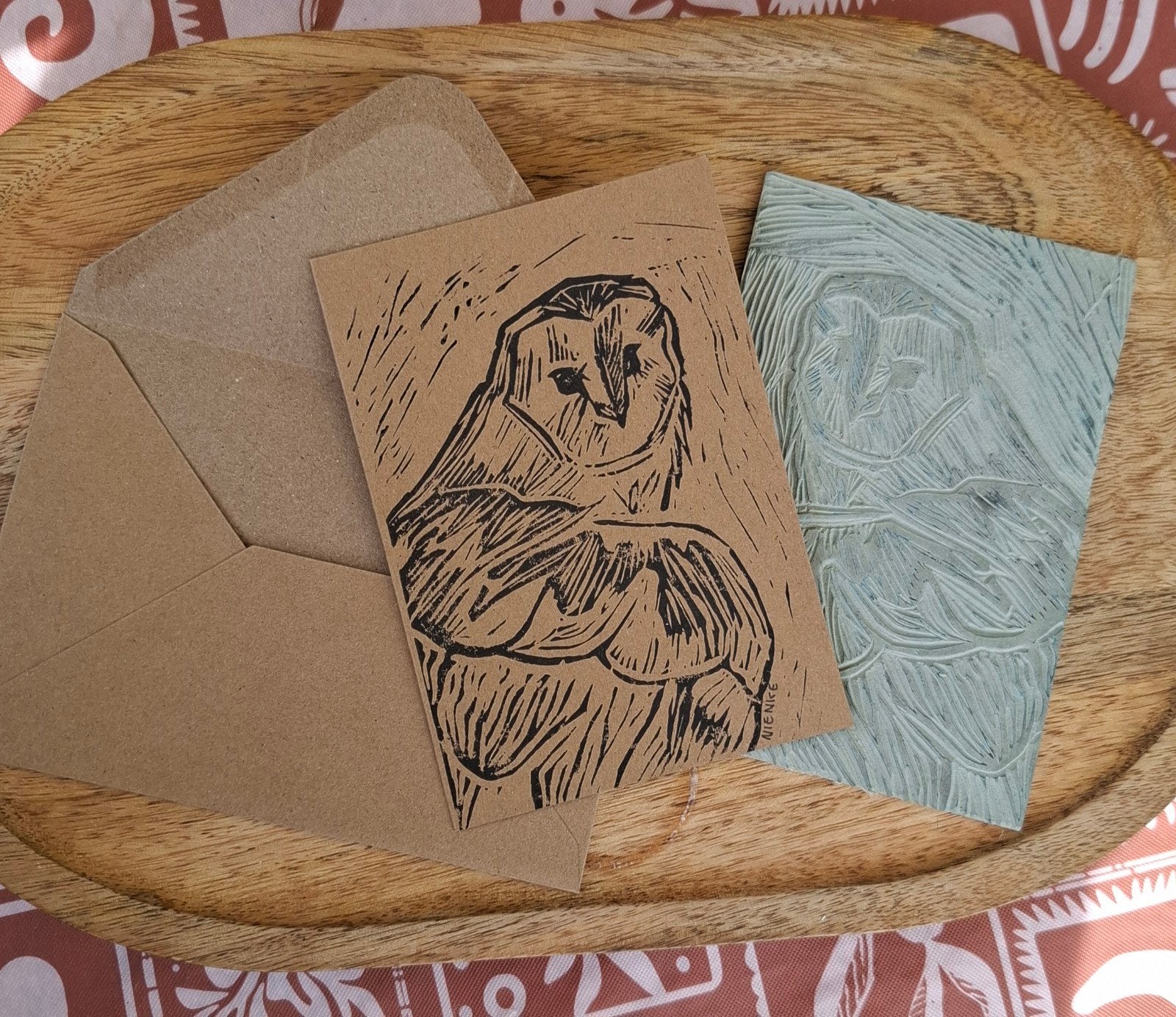 Handmade Owl linoprint postcard, Ophalen of Verzenden