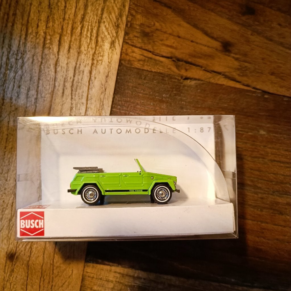 BUSCH 52722 VW 181 Kurierwagen open "The Thing" groen, Hobby en Vrije tijd, Ophalen of Verzenden, Nieuw, Auto, Overige merken