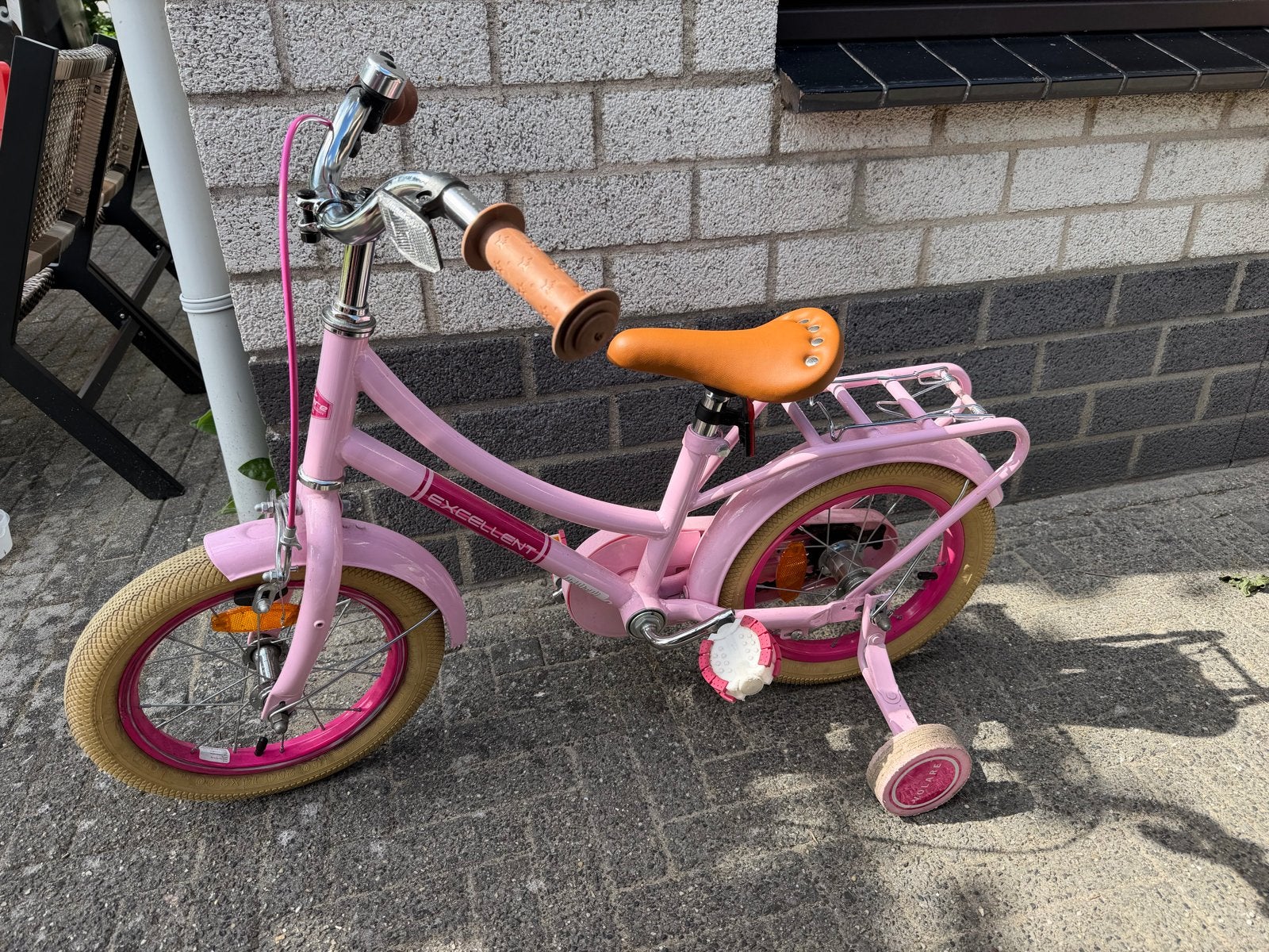 Volare Excellent roze kinderfiets 14 inch, Ophalen, Terugtraprem, Zijwieltjes, Minder dan 16 inch