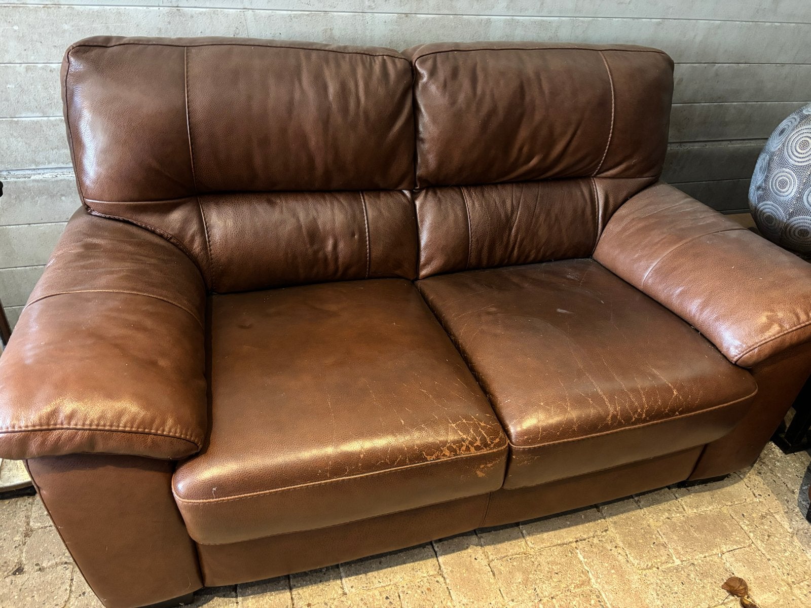 2 bruine leren banken, Ophalen, Gebruikt, 150 tot 200 cm, Tweepersoons
