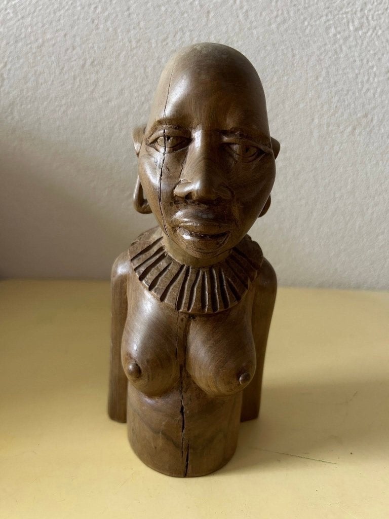 Houten buste Afrikaanse stijl handgesneden beeld 23 cm, Antiek en Kunst, Kunst | Beelden en Houtsnijwerken, Houtsnijwerk, Ophalen of Verzenden