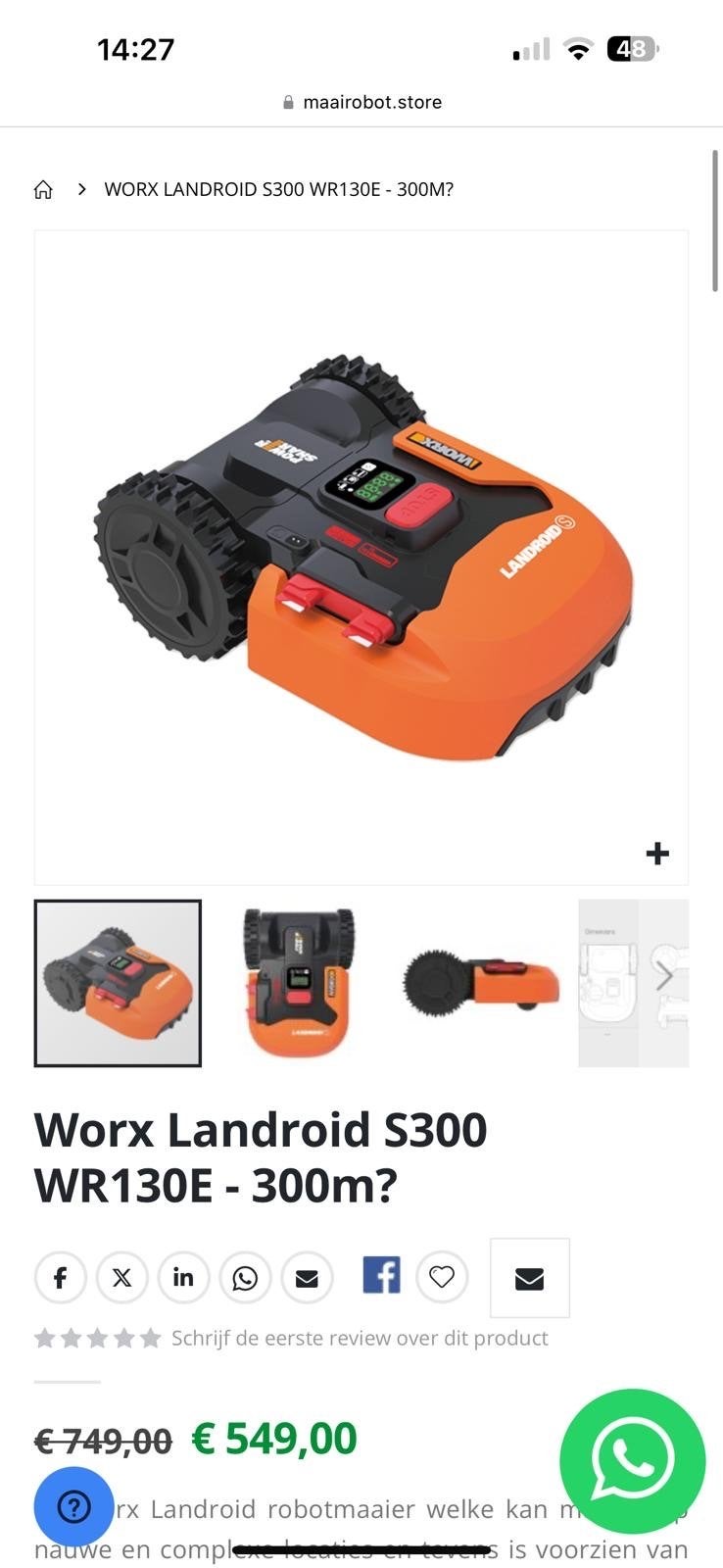 Worx Landroid S300 WR130E Robotmaaier, Tuin en Terras, Robotmaaiers, Ophalen of Verzenden, Gebruikt, 20 tot 25 cm, Met regensensor