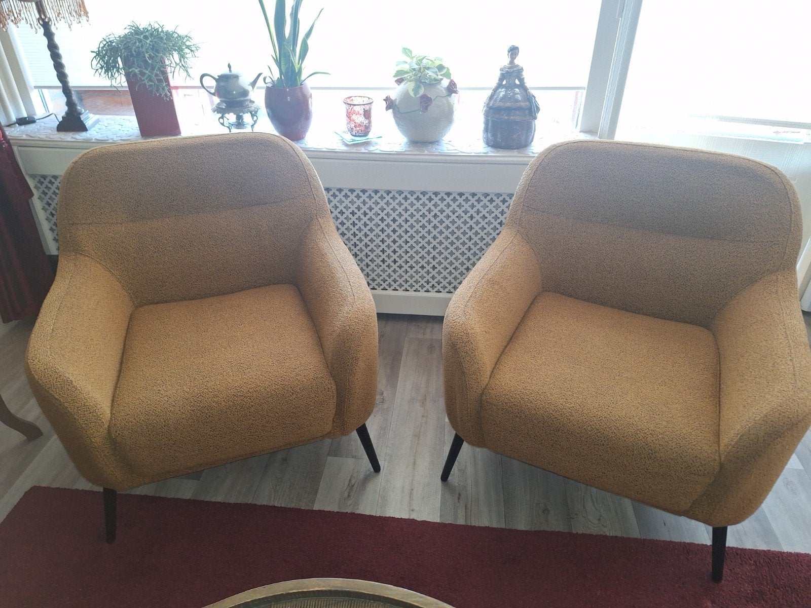 Twee fauteuils (okergeel gemêleerde fauteuils), Huis en Inrichting, Ophalen, Eenpersoons, 75 tot 100 cm, Zo goed als nieuw