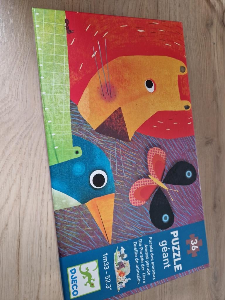 Djeco Vloerpuzzel Dierenparade - 36 stukjes, Ophalen of Verzenden, 10 tot 50 stukjes, Zo goed als nieuw, 4 tot 6 jaar