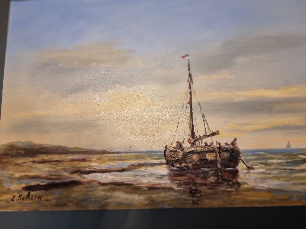 Strandgezicht., Antiek en Kunst, Ophalen of Verzenden, Olieverf, Klassiek, Origineel werk