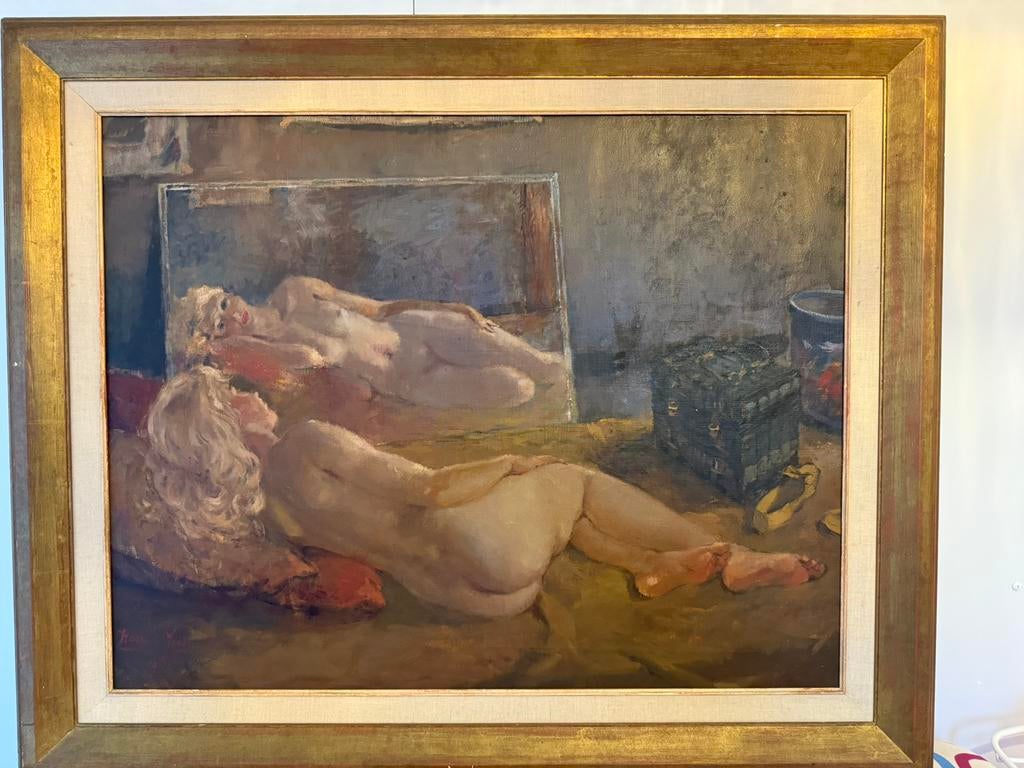 Meesterwerk van Harry Maas 90 x 70 cm naakt, olieverf / doek, Antiek en Kunst, Kunst | Schilderijen | Klassiek, Ophalen