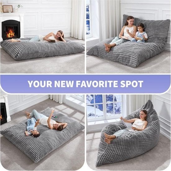 Nieuwe Grote Omvormbare Beanbag 194x140 cm - Donkergrijs, Ophalen