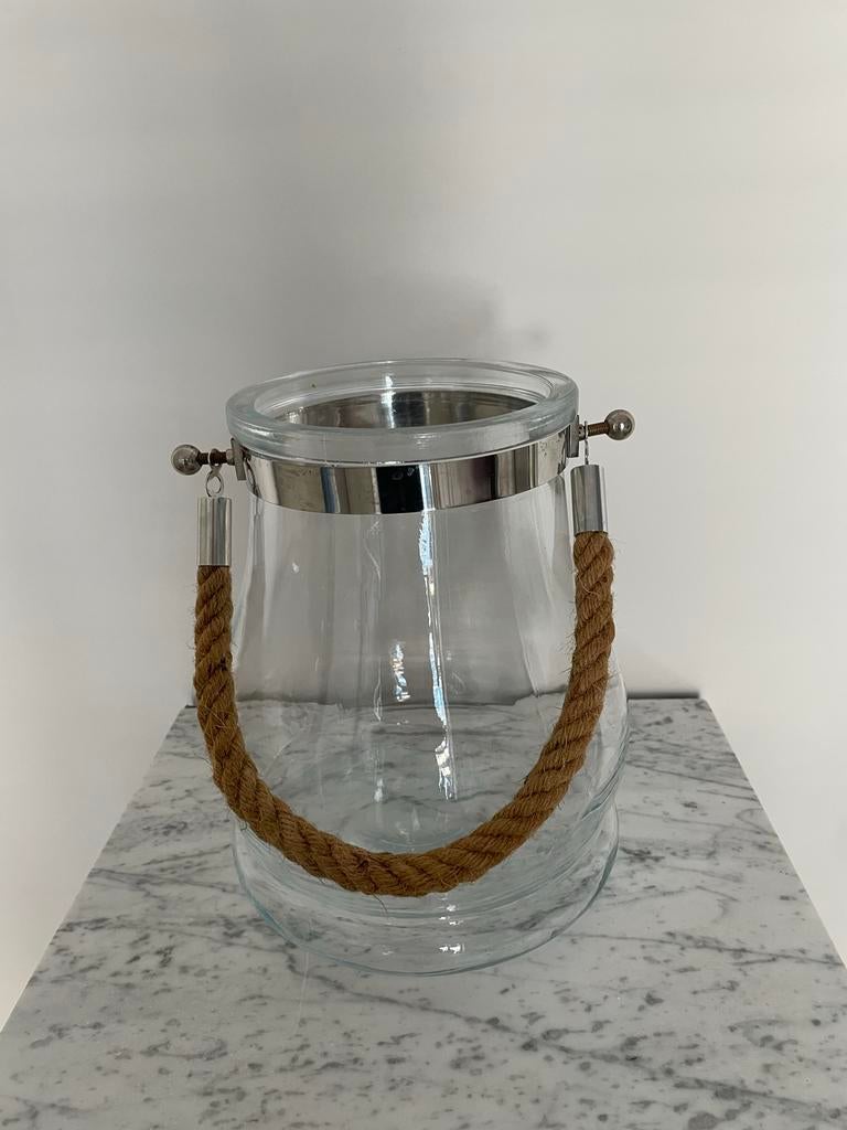 Glazen vaas met touw handvat, Ophalen, Gebruikt, Overige kleuren, Glas