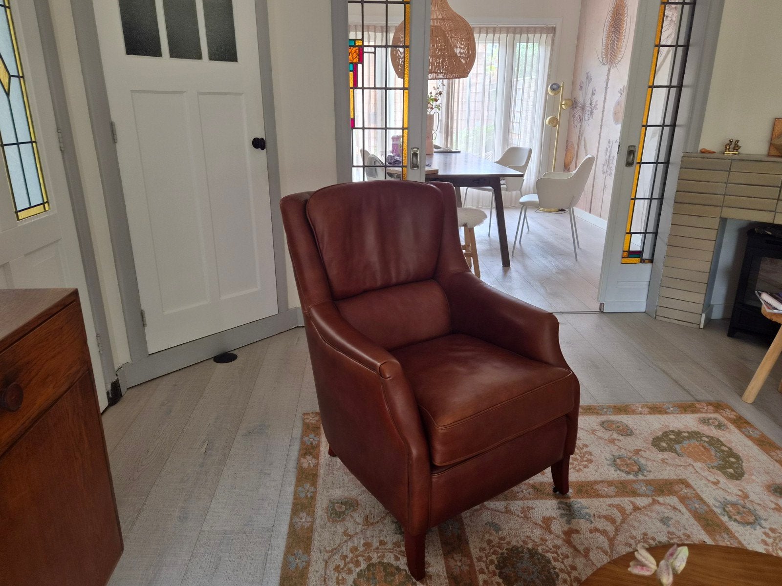 Mulleman Andorra Leren Fauteuil - Zo goed als nieuw, Ophalen of Verzenden, Zo goed als nieuw, 75 tot 100 cm, Tijdloos, Klassiek