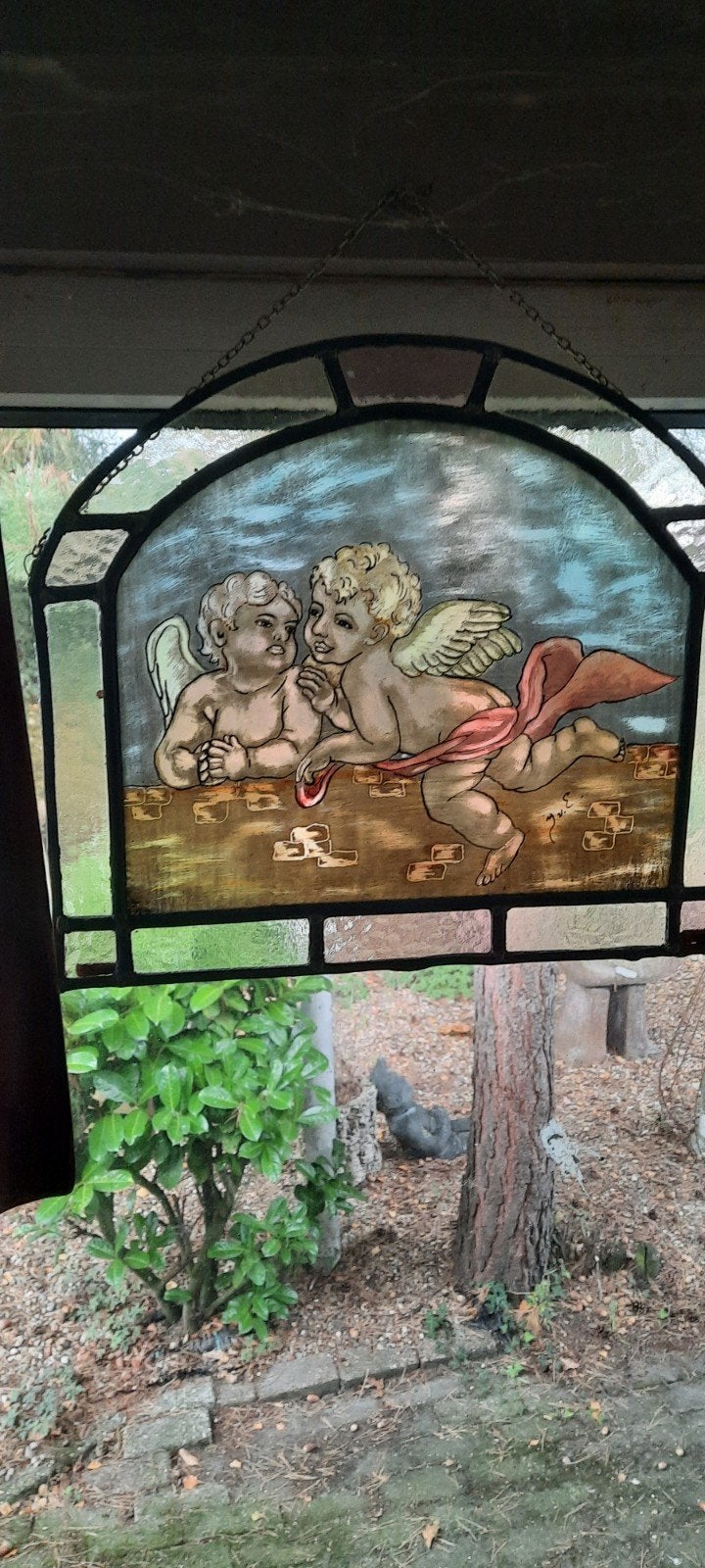 Glas in lood raamhanger met engeltjes, Ophalen of Verzenden