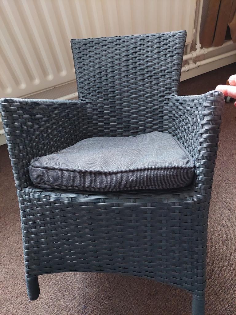 Donkergrijze Wicker kinder Tuinstoel met Kussen, Ophalen of Verzenden, Wicker
