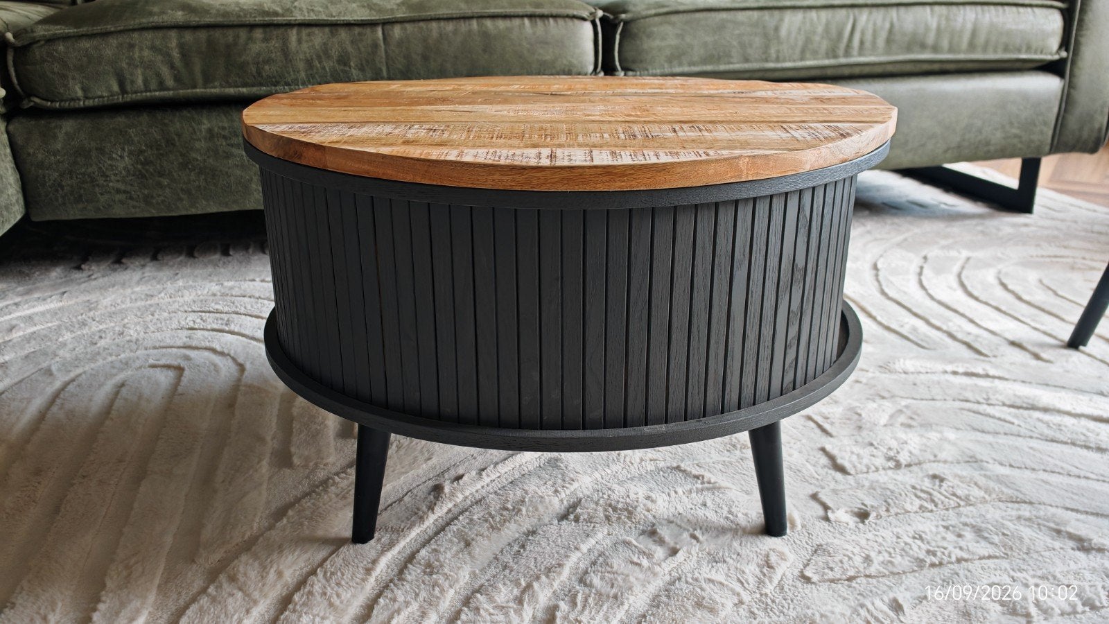 Xenos uppsala Salontafel met mango houten blad, 50 tot 100 cm, Rond, Industrieel, Modern, 50 tot 100 cm
