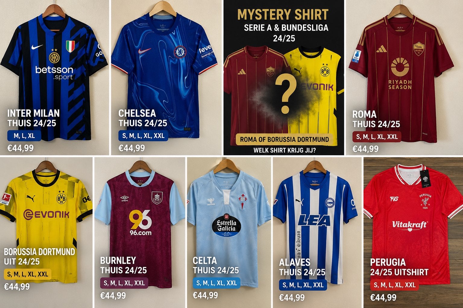 Voetbalshirts 24/25: Inter, Chelsea, Roma, Dortmund, Burnley, Maat M, Verzenden, Nieuw, Shirt