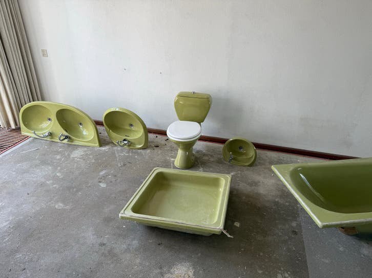 Vintage Groen Sanitair Set - Toilet, Wastafels, Bad, Doucheb, Doe-het-zelf en Verbouw, Sanitair, Ophalen, Gebruikt, Bad