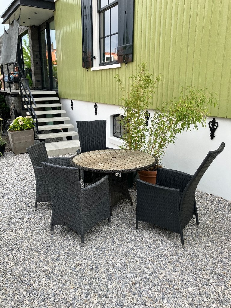 Ronde tuintafel met 4 stoelen, Tuin en Terras, Tuintafels, Ophalen, Gebruikt, Rond, Hout