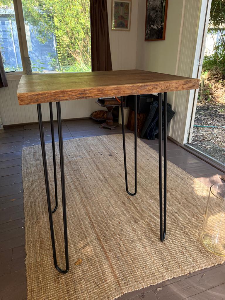 Robuuste Statafel met Houten Blad en Metalen Poten, Ophalen, Gebruikt