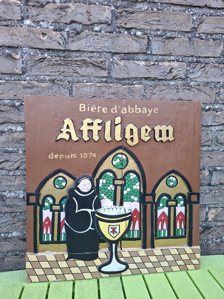 Authentiek houten reclamebord Affligem bier, Verzamelen, Biermerken, Ophalen of Verzenden, Nieuw, Reclamebord, Plaat of Schild