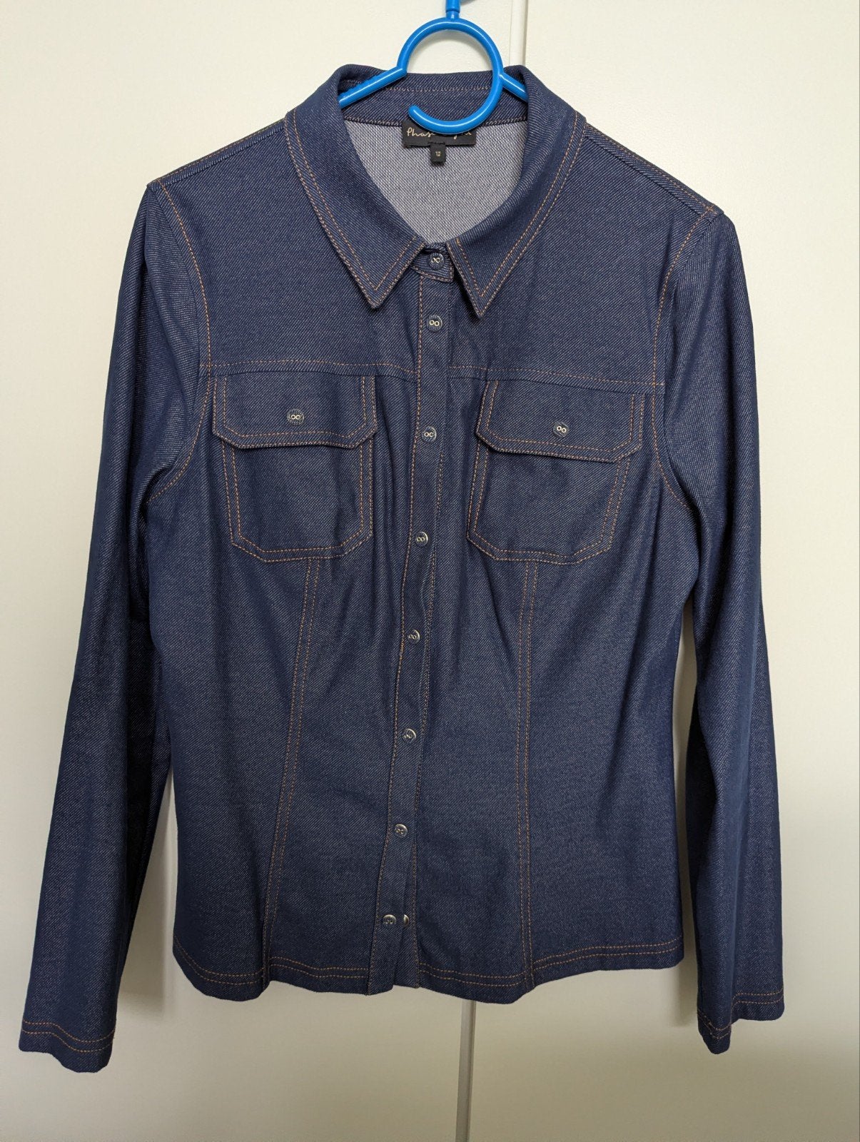 Phase Eight denim look stretch blouse met drukknoppen M, Maat 38/40 (M), Blauw, Ophalen of Verzenden, Zo goed als nieuw