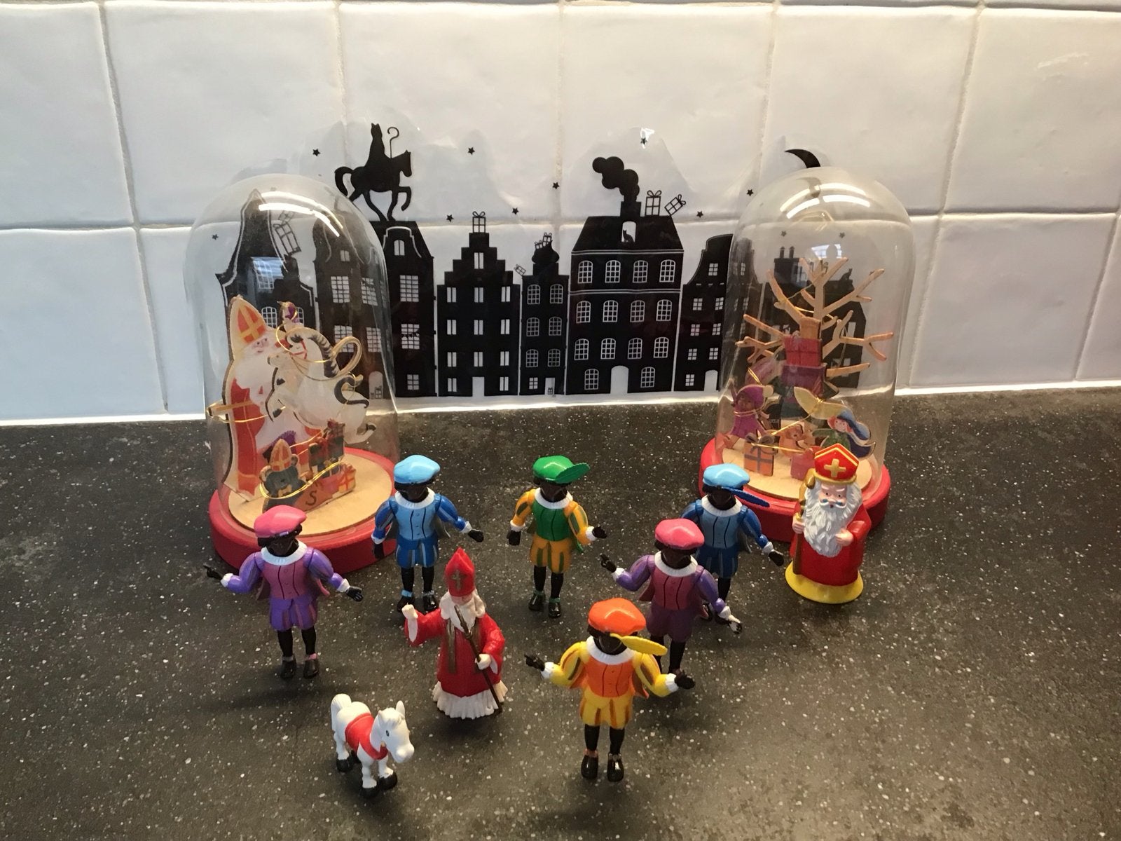 Sinterklaas decoratie 2 stolpen en poppetjes enz., Ophalen of Verzenden