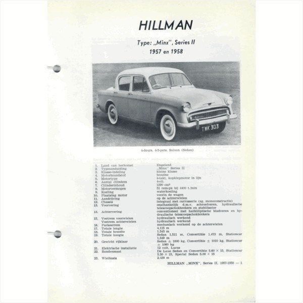 Hillman Minx Vraagbaak losbladig 1957-1958 #2 Nederlands, Ophalen of Verzenden, Gelezen, Overige merken