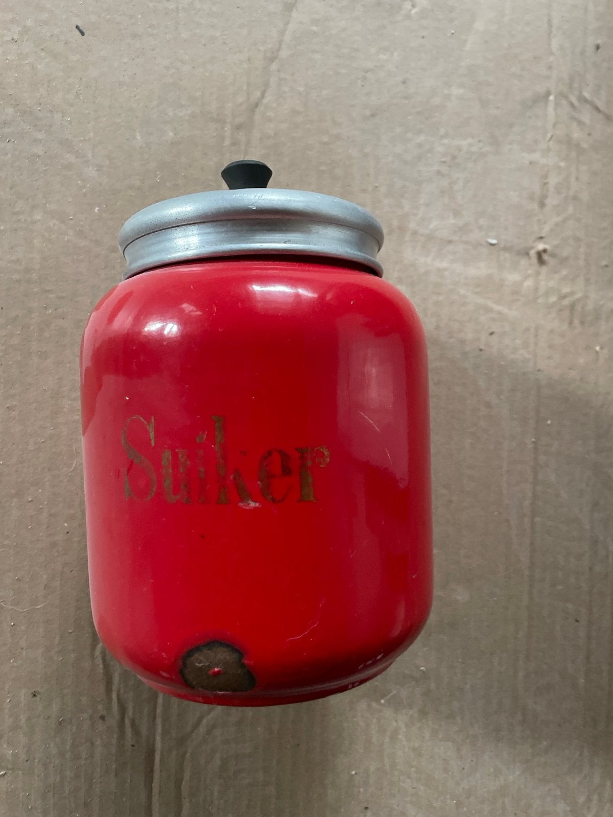 Vintage rode emaille suikerpot met deksel, Antiek en Kunst, Antiek | Emaille, Ophalen of Verzenden
