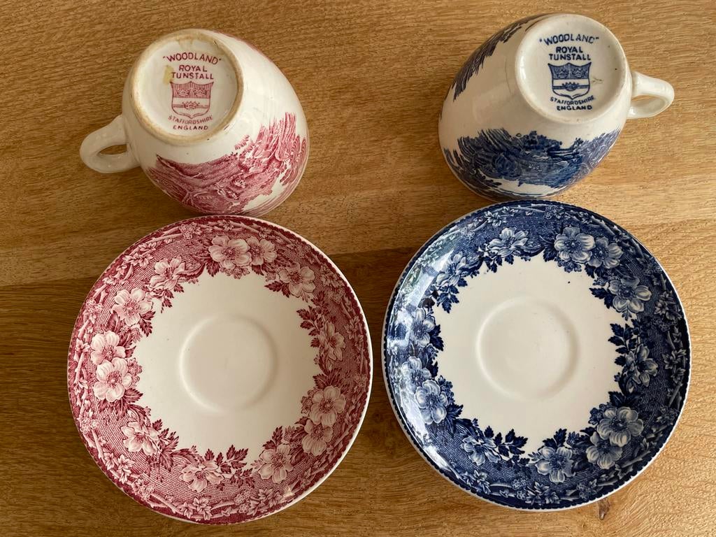 Vintage Royal Tunstall Woodland theekopjes met schotels, Ophalen