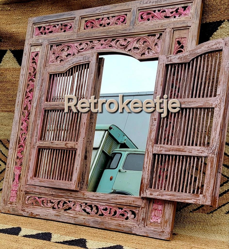 Roze/Balinese/Houtsnijwerk/Luik/Spiegel/XXXL, Ophalen